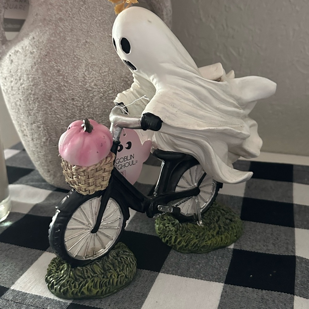 NWT Goblin & Ghoul Ghost On Bike with Pink Jack-O-Lantern Halloween - Picture 2 of 8
